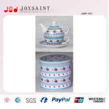 Pote de chá de porcelana velha China com Pires